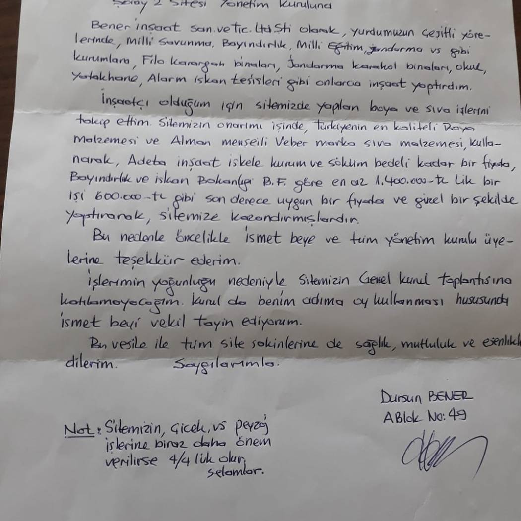 İNŞAAT HAKKINDA MEKTUP